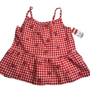 Cat & Jack Toddler Girls Pleated Embroidered Flowers 4th Of July  Red Gingham
